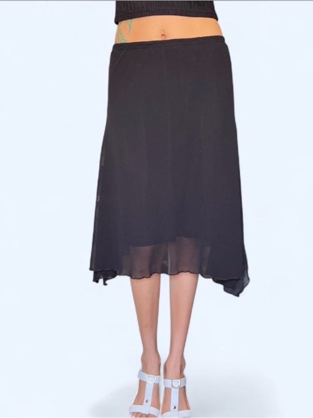 Women's Black Asymmetrical Midi Skirt